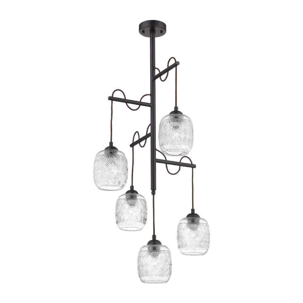 Colgante de Cristal 1.50 m de Altura, Potencia Máx. 300 W, 5 Bases E27, No incluye foco