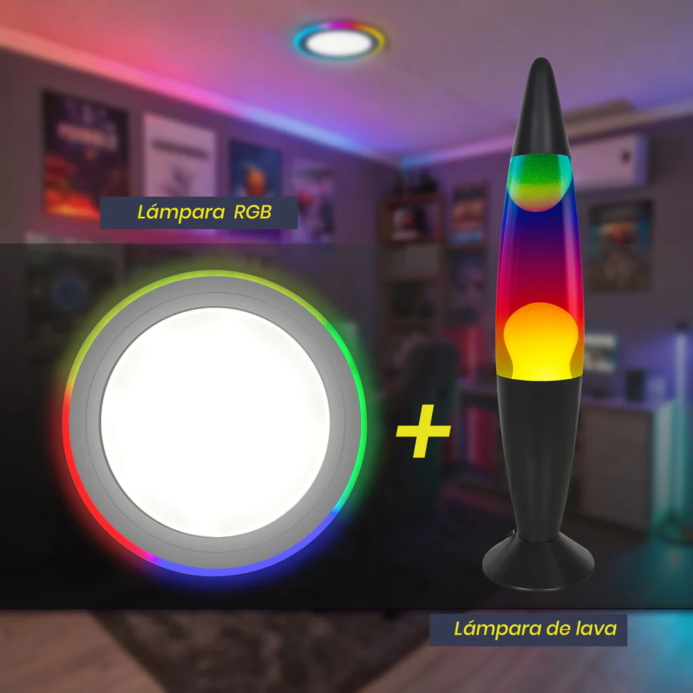 Color y aventura Pack – Lámpara de techo BARAKA y Lámpara de lava