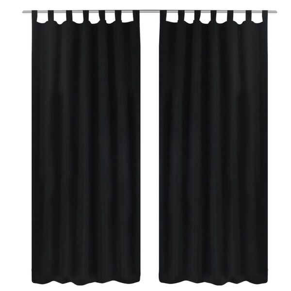 2 cortinas negras micro-satinadas con trabillas 140 x 175 cm Negro 175 cm