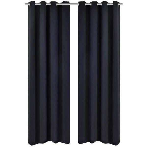 2 cortinas negras oscuras con anillas metálicas blackout 135 x 245 cm Negro 135 x 245 cm