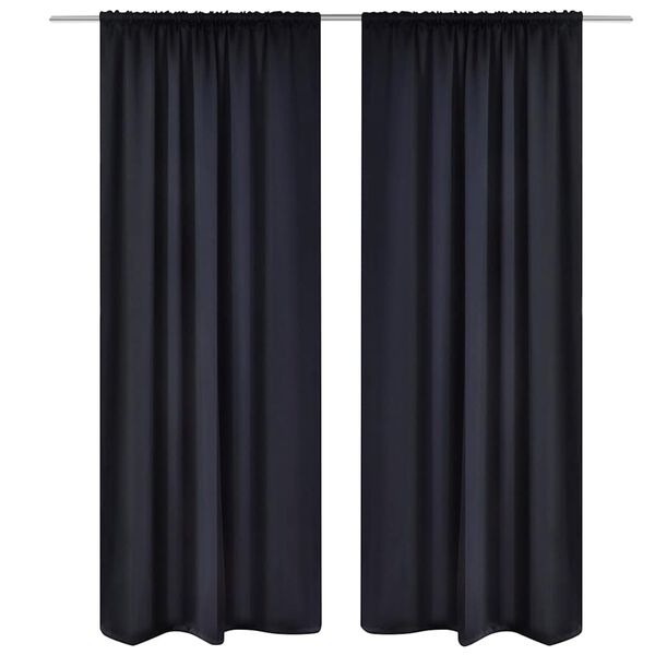 2 cortinas negras oscuras con jaretas blackout 135 x 245 cm Negro