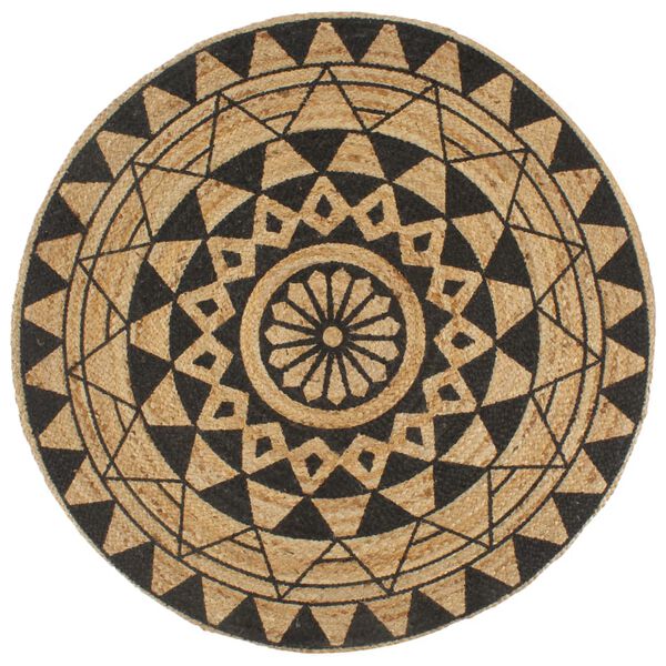 Alfombra de yute tejida a mano con estampado negro 150 cm 150 cm Estampado de flores negro