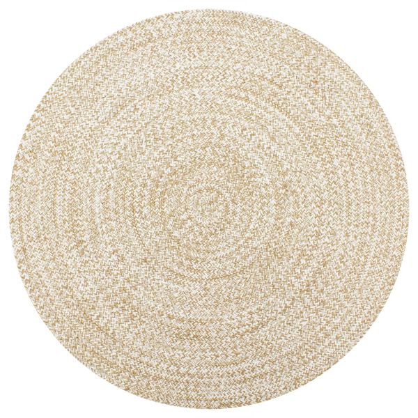 Alfombra de yute tejida a mano blanco y natural 120 cm Blanco 120 cm