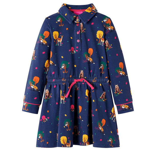 Vestido infantil de manga larga cordón azul marino 128 128 (7-8 años)