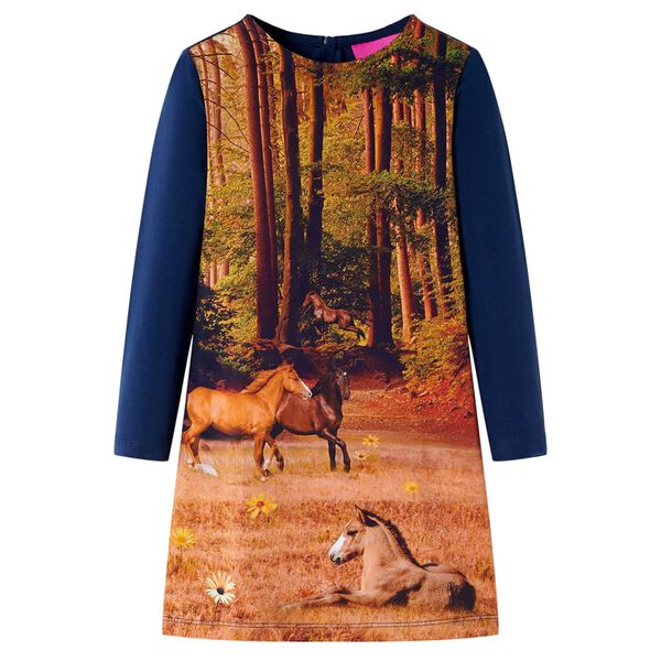 Vestido infantil de manga larga azul marino 128 Azul marino 128 (7-8 años)