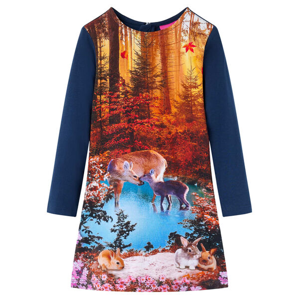 Vestido infantil de manga larga azul marino 140 Azul marino 140 (9-10 años)