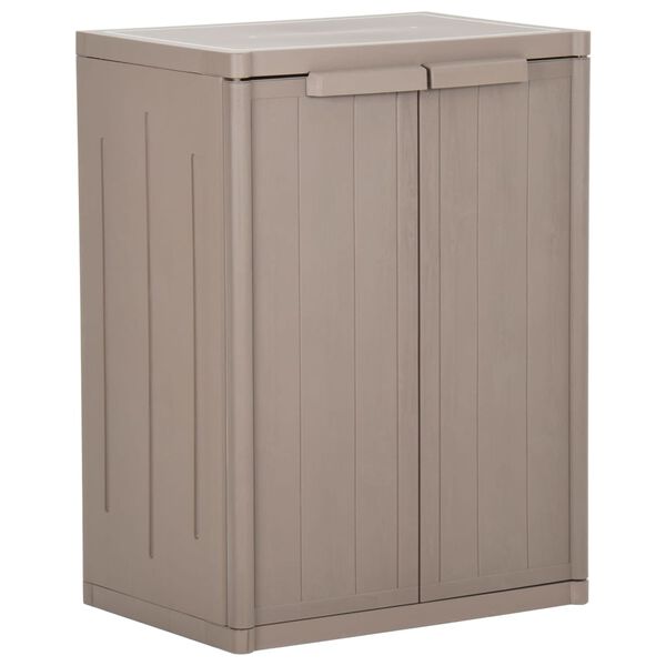Armario almacenaje de jardín PP apariencia madera 65x45x88 cm Marrón 2 estantes