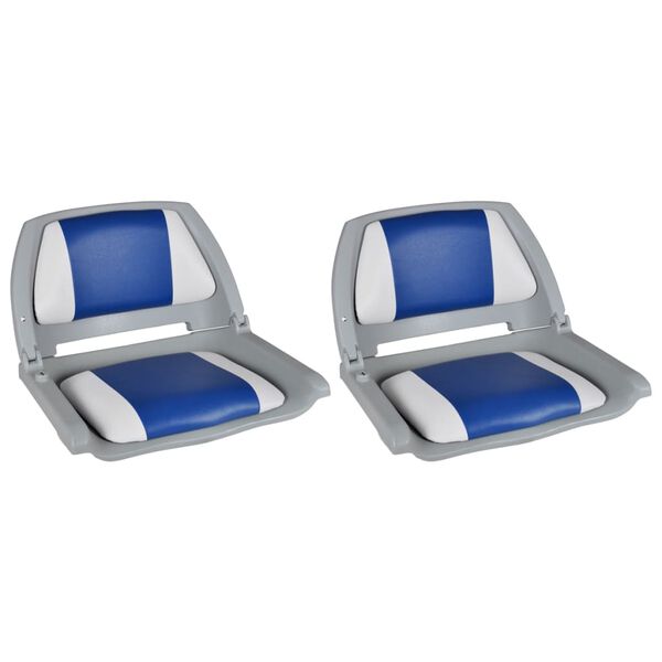 2x Asiento barco respaldo plegable cojín azul blanco 41x51x48cm Azul y blanco sin giro ni pedestal