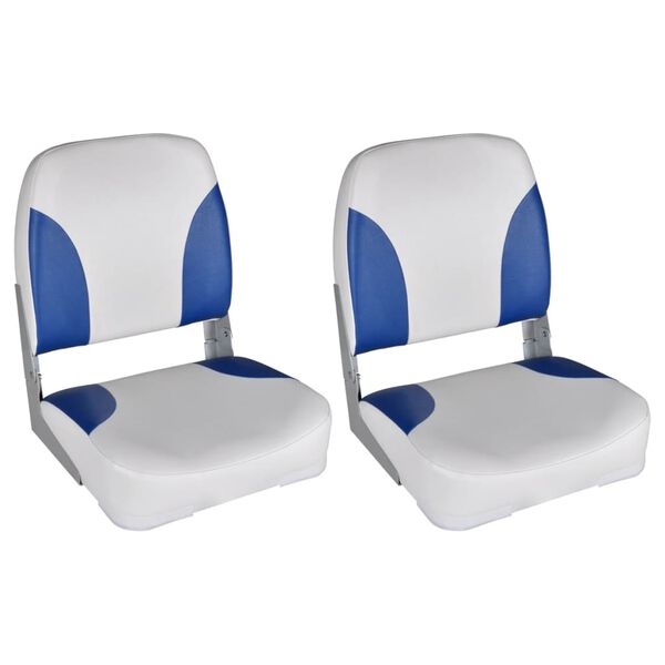 2x Asiento barco respaldo plegable cojín azul blanco 41x36x48cm Azul y blanco sin giro ni pedestal