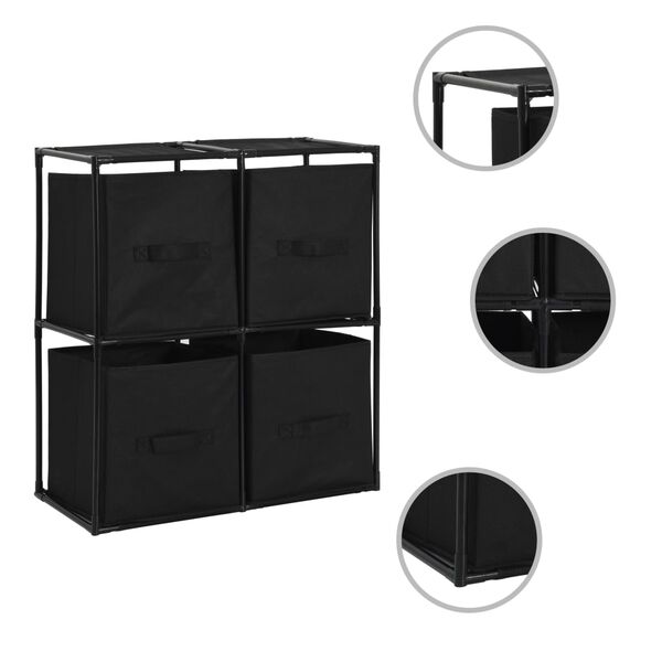 Armario almacenaje con 4 cestas de tela acero negro 63x30x71 cm Negro