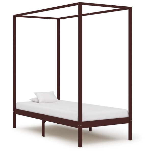 Cama con dosel sin colchón madera maciza marrón oscuro 90x200cm Marrón oscuro  90 x 200 cm