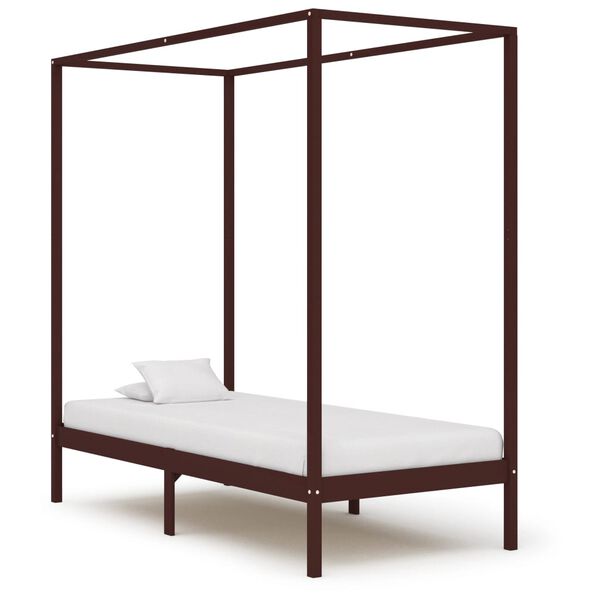 Cama con dosel sin colchón madera maciza marrón 100×200 cm Marrón oscuro  100 x 200 cm