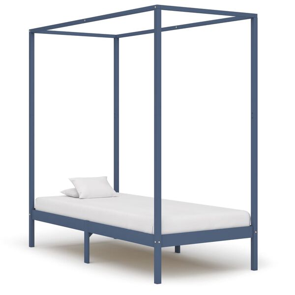 Cama con dosel sin colchón madera maciza gris 90×200 cm Gris  90 x 200 cm