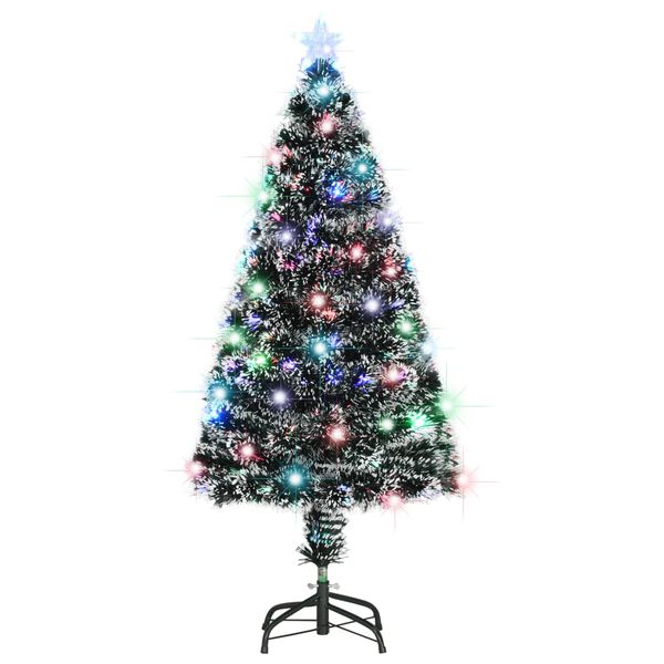 Árbol de Navidad preiluminado con soporte y LED fibra óptica 120 cm verde y blanco 120 cm
