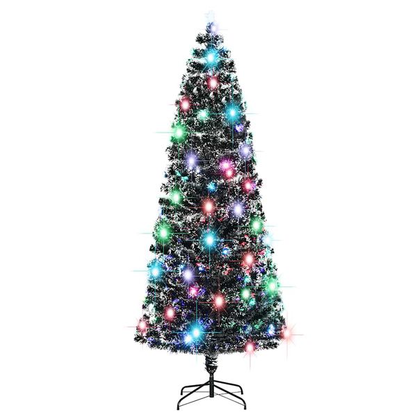 Árbol de Navidad preiluminado con soporte y LED fibra óptica 240 cm verde y blanco 240 cm