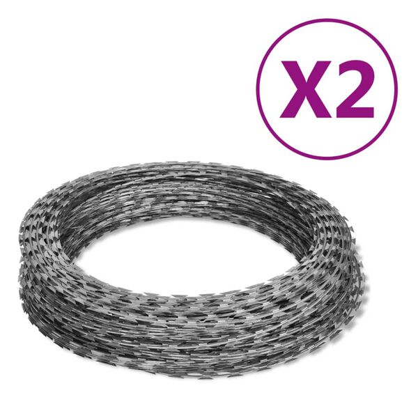Alambre de espino rollo helicoidal 2 uds acero galvanizado 100m 100 m