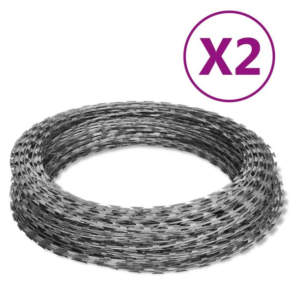 Alambre de espino rollo helicoidal 2 uds acero galvanizado 60 m 60 m