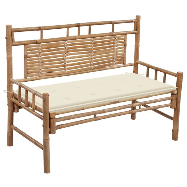Banco de jardín con cojín bambú 120 cm Crema 120 x 50 x 4 cm