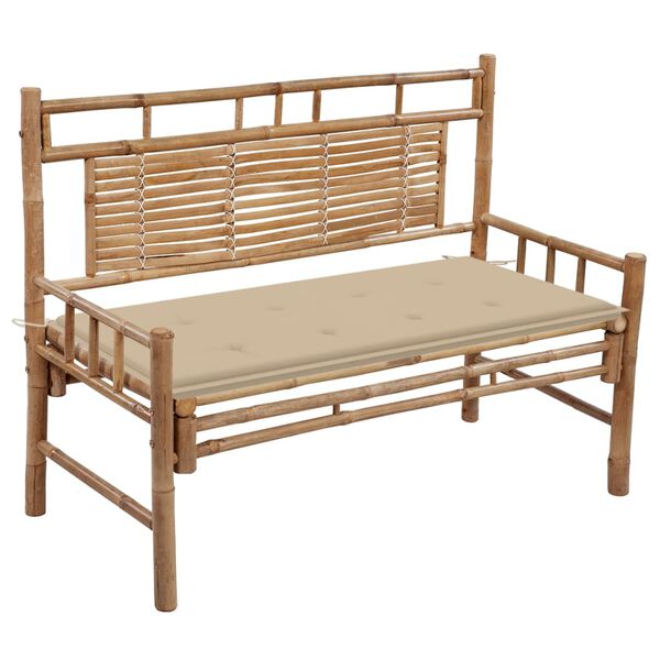 Banco de jardín con cojín bambú 120 cm Beige 120 x 50 x 4 cm