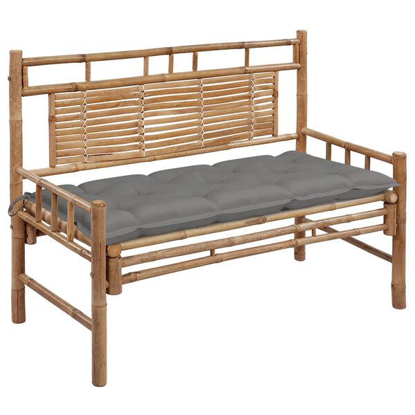 Banco de jardín con cojín bambú 120 cm Gris 120 x 50 x 7 cm