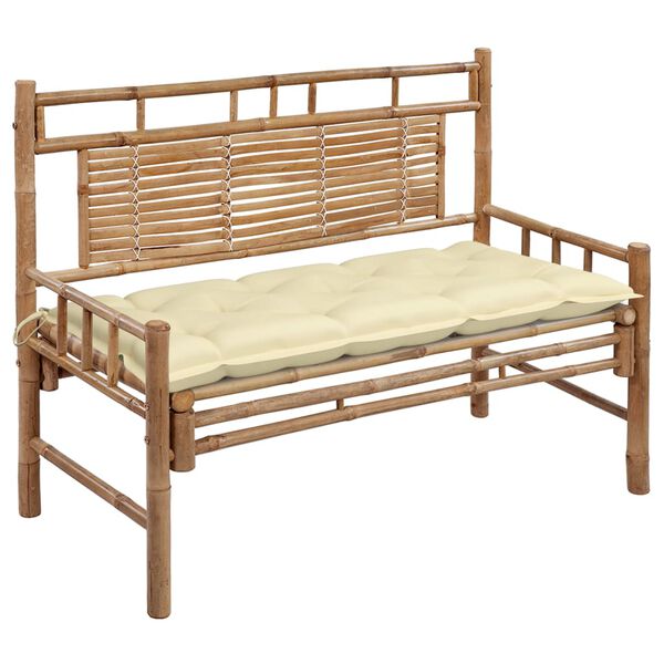 Banco de jardín con cojín bambú 120 cm Crema 120 x 50 x 7 cm