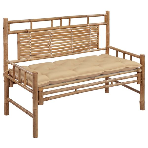 Banco de jardín con cojín bambú 120 cm Beige 120 x 50 x 7 cm
