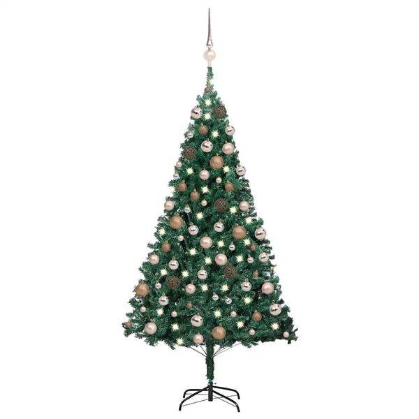 Árbol de Navidad preiluminado con luces y bolas verde 150 cm Verde with 61rose gold balls 150 cm