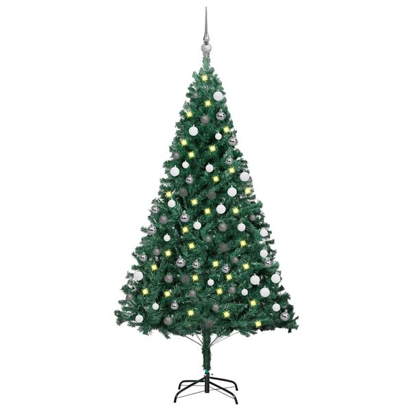 Árbol de Navidad preiluminado con luces y bolas verde 180 cm Verde with 61white/grey balls 180 cm