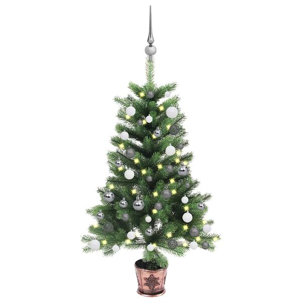 Árbol de Navidad artificial con luces y bolas verde 65 cm 3077723