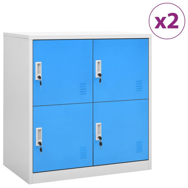 Armarios taquilla 2 uds acero gris claro y azul 90x45x925 cm Gris claro y azul con 4 cerraduras