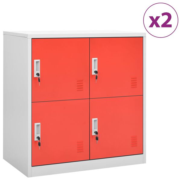 Armarios taquilla 2 uds de acero gris y rojo 90x45x925 cm Gris claro y rojo con 4 cerraduras