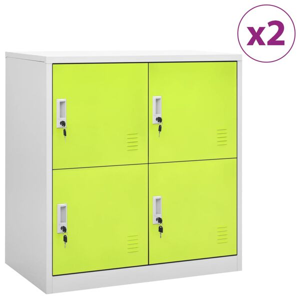 Armarios taquilla 2 uds de acero gris y verde 90x45x925 cm Gris claro y verde con 4 cerraduras