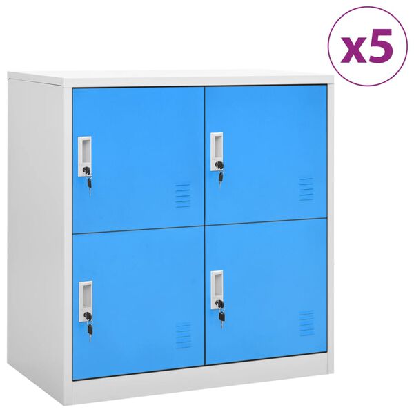 Armarios taquilla 5 uds acero gris claro y azul 90x45x925 cm Gris claro y azul con 4 cerraduras