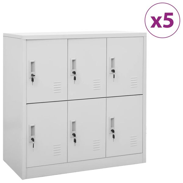 Armarios taquilla 5 uds de acero gris claro 90x45x925 cm Gris claro con 6 cerraduras