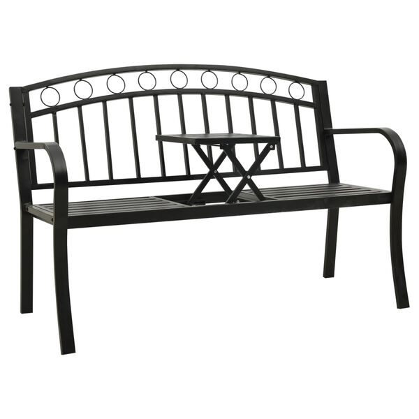 Banco de jardín con mesa acero negro 120 cm Negro Con mesa