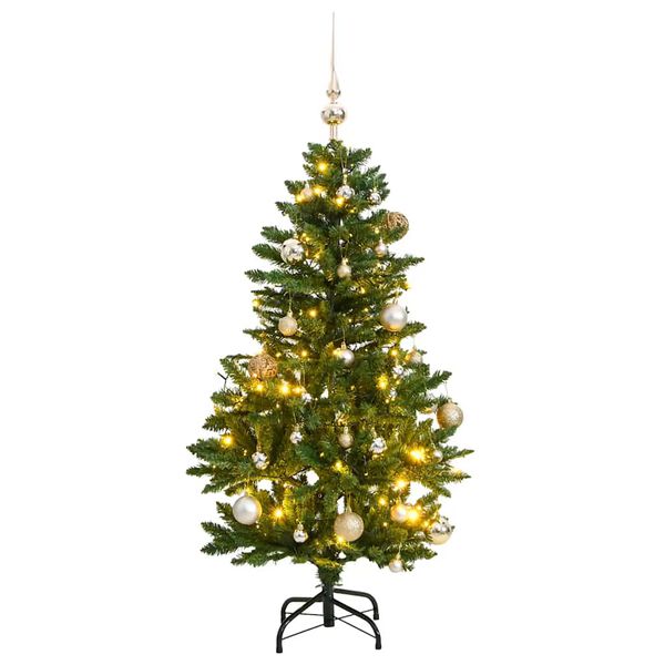 Árbol Navidad artificial con bisagras 150 LED y bolas 120 cm Verde with leds&rose gold balls 120 cm