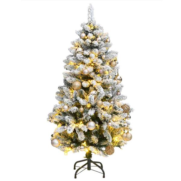 Árbol Navidad artificial con bisagras 150 LED y bolas 120 cm verde y with leds&rose gold balls 120 cm