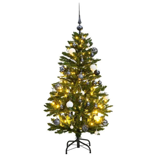 Árbol Navidad artificial con bisagras 150 LED y bolas 120 cm Verde with leds&white/grey balls 120 cm