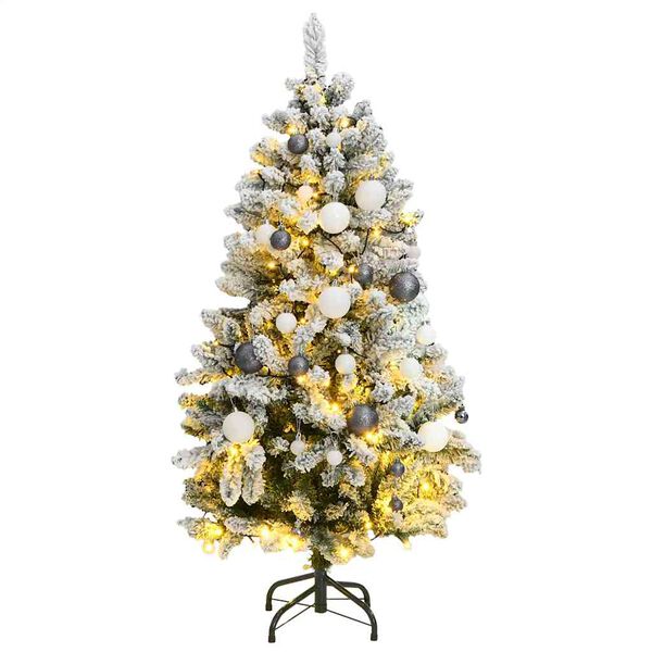 Árbol Navidad artificial con bisagras 150 LED y bolas 120 cm verde y with leds&white/grey balls 120 cm