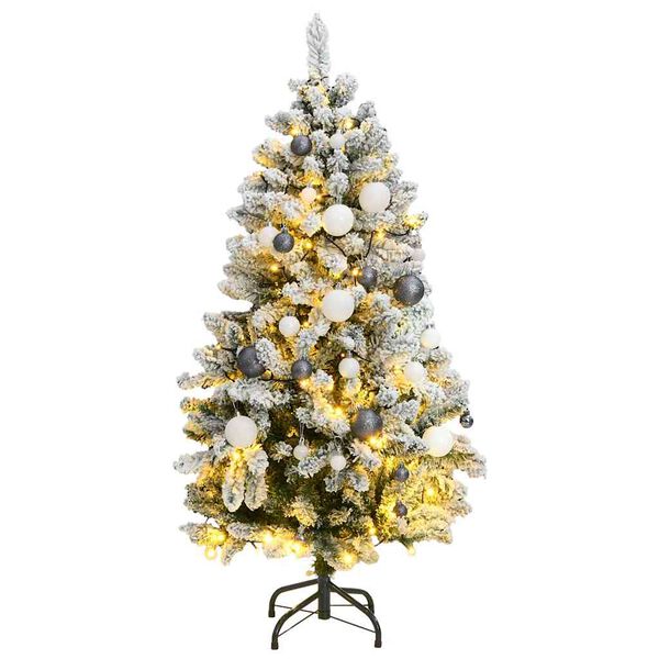 Árbol de Navidad artificial con bisagras 150 LED y bolas 150 cm verde y with leds&white/grey balls 150 cm