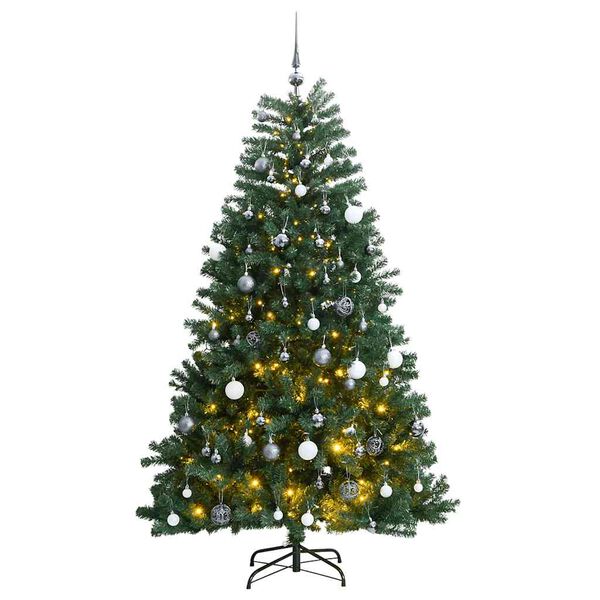 Árbol de Navidad artificial con bisagras 300 LED y bolas 240 cm Verde with leds&white/grey balls 240 cm
