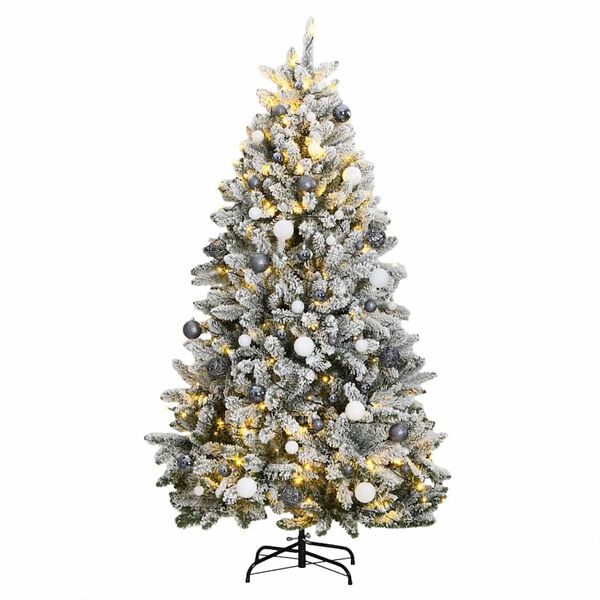 Árbol de Navidad artificial con bisagras 300 LED y bolas 240 cm verde y with leds&white/grey balls 240 cm