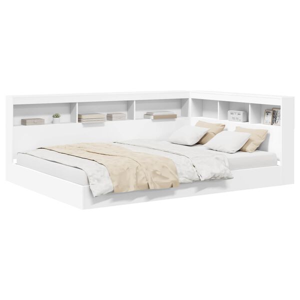 Cama con Estantería Blanco 150 x 200 cm Madera contrachapada Blanco  150 x 200 cm