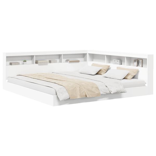 Cama con Estantería Blanco 180 x 200 cm Madera contrachapada Blanco  180 x 200 cm