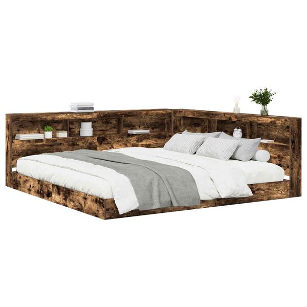 Cama con Estantería con cabecera Roble ahumado 180 x 200 cm Roble ahumado  180 x 200 cm
