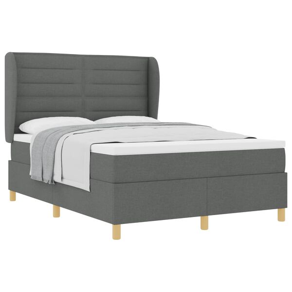 Cama con Somier y Colchón Gris Oscuro 90×190 cm de Tela tela Gris oscuro  140 x 190 cm Diseño de Líneas