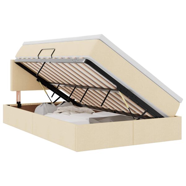 Cama de almacenamiento LED con colchón Crema 120 x 190 cm Tela Crema  120 x 190 cm Diseño sencillo