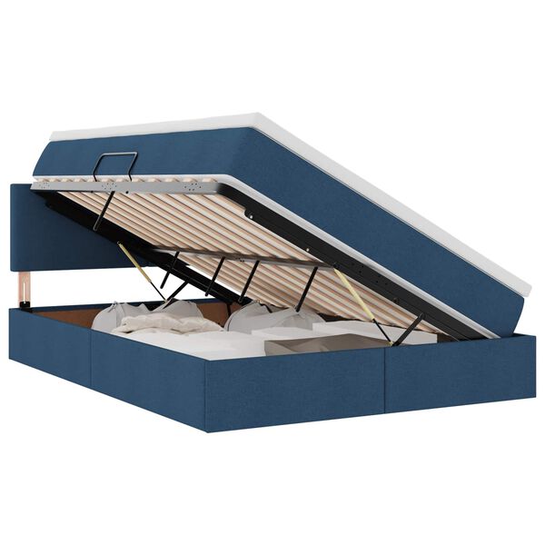 Cama de almacenamiento LED con colchón Azul 140 x 190 cm Tela Azul  140 x 190 cm Diseño sencillo