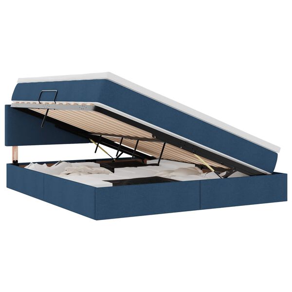 Cama de almacenamiento LED con colchón Azul 180 x 200 cm Tela Azul  180 x 200 cm Diseño sencillo