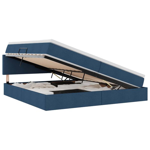 Cama de almacenamiento LED con colchón Azul 200 x 200 cm Tela Azul  200 x 200 cm Diseño sencillo